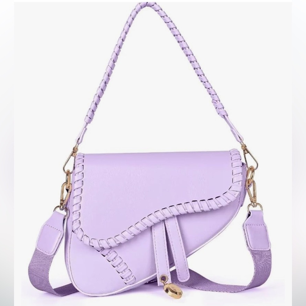 Lavender Spring Saddle Bag With Braided Edges And Crossbody Wrap Designer Look